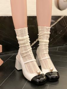 ถุงเท้าผู้หญิงตาข่ายโปร่งสีขาว ทรงบาง ทรงครึ่งแข้ง ทรงสลิมฟิต ระบายอากาศได้ดี สำหรับฤดูร้อน ถุงเท้าผู้หญิงแบบสวมสบาย