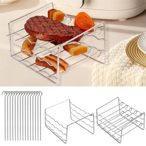 Detachable Double-layer Stainless Steel Barbecue Grill Multi-functional Accessories for Air Fryers Ovens Rectangular Wavy Rectangular Gridiron