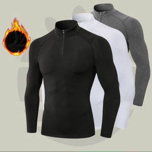 Mens Thermal Compression Shirts Long Sleeve Fleece Lined Quick Dry Tops Athletic Base Layer for Winter Skiing Runnning T-Shirts