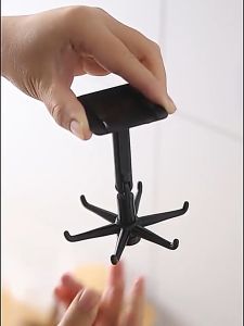 360° Rotate Kitchen Hanger Self Adhesive 6 Hooks Storage Rack Wall Mounted