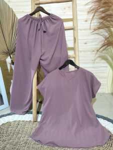 set wanita cringkle kerah v neck kekinian/pajamas cringkle tangan pendek