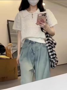 เสื้อยืดคอโปโลแขนสั้นฤดูร้อน 2025 แฟชั่นใหม่ ดีไซน์เก๋ไก๋ เสื้อผ้าทำงานสไตล์เกาหลี ทรงหลวม ผ้าโพลีเอสเตอร์ ปกติ