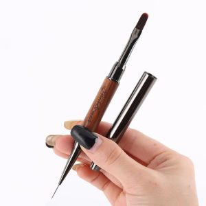 Double Head Sandalwood Handle Nail Brush Liner Brush Painting Pen Gel Brush Crystal Nail Art Manicure