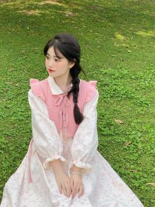 French Style Tea Break Dress Womens Spring Autumn New Sweet Fresh Floral Long Sleeve Milk Series Short Girls Long Dress