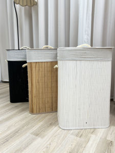 ถังใส่เสื้อผ้าสีล้างล้างแบบถักไผ่ความจุขนาดใหญ่ กล่องเก็บของแบบพกพาสำหรับใช้ในบ้าน กล่องเก็บของแบบลำลองสำหรับใช้ในห้องนั่งเล่น ถังใส่ของสำหรับใส่ของขิง