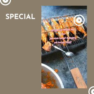 CS  Alat Panggang Panggangan Jepit Panggangan Sate Panggangan Ikan Bakar Ayam Bakar Capit Gagang Kayu Stainless Steel