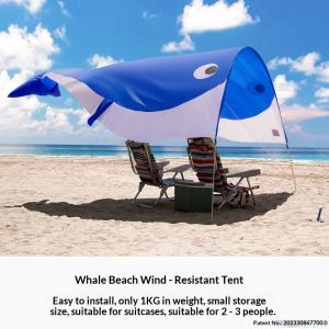 Portable Whale Wind-Powered Beach Sun Tent Only 1KG Holds 2-3 People Fast Setup Wind Float Sun Shade Shelter for Seaside