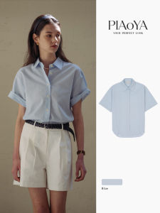 PIAOYA | Slim Fitting Short Sleeve Turn-Down Collar Summer Office Shirt for Petite Women