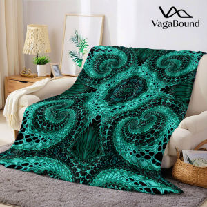 Teal Fractal Flannel Blanket Warm Soft Halloween Christmas Decorative Couch Warm Cozy All-Season Gift
