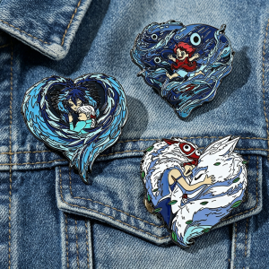 Bandai | Heart Shaped Anime Inspired Enamel Pins Fantasy Movie Character Lapel Brooches Metal Badge Pins for Denim Collectible Gift