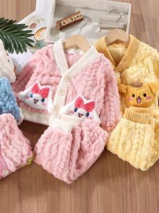 Flannel Thermal Pajama Set Two Pieces