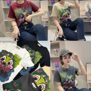 European Station Cartoon American Style Print Pure Cotton Short-Sleeved T-shirt Womens Special-Interest Fashion Brand Fashion All-Matching Loose Tops Younger