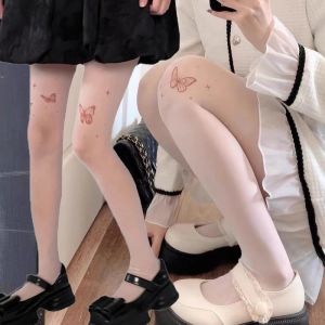 2024 JK Japanese Style Thigh High Stockings Pantyhose Y2k Lolita Girls Tights Pantyhose Red Butterfly Print Kawaii Cute Tights