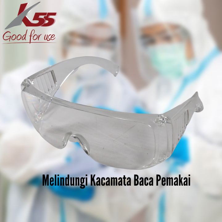 K55 Kacamata Keselamatan Kerja Jumbo Bisa Memakai Melindungi Kaca Mata Rabun Safety Glasses