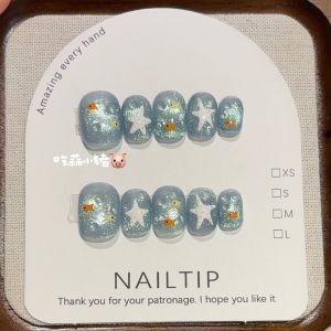 เล็บประดับคริสตัลตกแต่งด้วยมือ Pure Handmade ดีไซน์น่ารักของปลาทองและดาวน้ำทะเลสำหรับการเดินทางไปทำงานและชีวิตประจำวัน