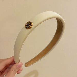 Autumn Winter Retro Camellia Hairband Women High Hairline Solid Color Fashionable Hair Clip Pressed Hair Headwear Accessories