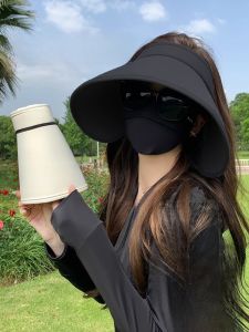 Womens Summer Large Brim Sun Hat Ice Silk Bicycle Riding UV Protection Full Face Wrap around Sunshade Casual Style Polyester Fiber