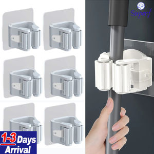 【From Manila】5Pcs Wall Mounted Mop Holder Self-adhesive Broom Stand Support Sweeping Brush Storage Hooks Bathroom Kitchen Organizer