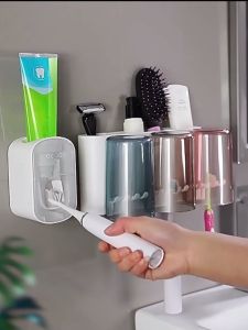 MOCADA High Quality Toothbrush Holder Set With Cup And Toothpaste Dispenser Wall-mounted Bathroom Organizer