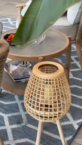 โคมไฟแขวนชาแบบกรงนกทำจากหวายสานจากไม้ไผ่ เชิงเทียน งานฝีมือ ขัดเงา