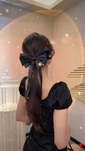 Kẹp tóc nơ lớn sau đầu hoạ tiết kẻ caro kẹp tóc tiểu thư xinh xắn dễ thương sau đầu phong cách Hàn Quốc