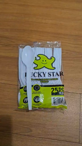 Lucky Star 25pcs Disposable Plastic Utensils Spoon and Fork White 6 Inches
