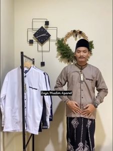 Baju Koko Pria Dewasa Lengan Panjang Warna Coklat Motif LC Polos Elrumi Katun