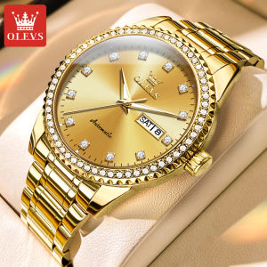 นาฬิกาสำหรับแท้ผู้ชาย OLEVS ชุดกลธุรกิจหน้าปัดเพชรสุด ส่วนผู้ชายอัตโนมัติส่องสว่าง