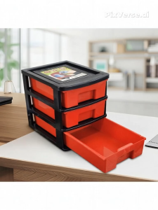 PORTABLE 3-TIER PLASTIC DRAWER TOOL BOX LENGTH 18CM × WIDTH 14CM × HEIGHT 20CM RED PLASTIC STORAGE BOX WITH 3 DRAWERS MULTIPURPOSE ORGANIZER FOR HOME AND OFFICE DESK