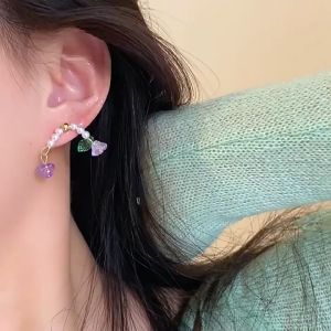 GL 18K gold fashion pearl crystal leaf sweet earrings ES6285
