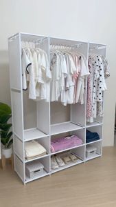 ตู้เสื้อผ้า ราวแขวนทรงตู้  พร้อมชั้นวางของ มีให้เลือก 3 ขนาด 1/2/3 แถว ชั้นวางของผ้า NON-WOVEN กันน้ำ หลายชั้น    พร้อมส่ง YJ