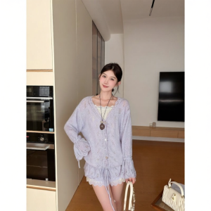 OUYANGXI | Áo Thun Len Thiết Kế V-Neck Đục Lỗ