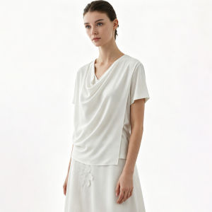 AMII | Elastic Modal Chiffon T-Shirt Loose Asymmetric Sleeve