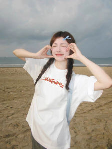 Summer Cotton T-Shirt Womens Loose Sleeveless Top American High Street Style White Short Sleeve Printed Casual Fashion