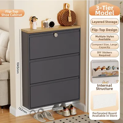 DIBIOU | Ultra-thin Lockable Steel Flip Door Shoe Cabinet