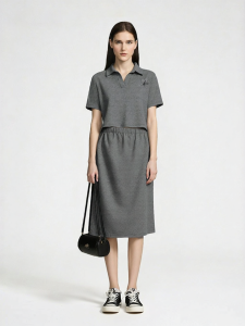 AMII | New Summer Stand-Collar Half-Placket Embroidered Dress