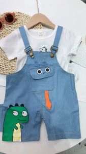TREEHOUSE Baby Clothing Set: Fashion Cartoon Dinosaur Short-Sleeved Top & Suspenders Two-Piece Outfit