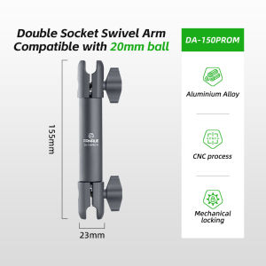 FANAUE Aluminum Double Socket Swivel Arm for 20mm Ball Head Base Adapter for Gopro insta360 Bike Motorcycle Camera Extension Arm