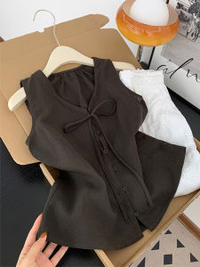 French Vintage Loose Fit Strapless Vest Womens Summer Casual V-Neck Sleeveless Top Simple Versatile Comfortable Loose Shirt