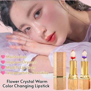 ✨HOT SALE✨Flower Crystal Warm Color Changing Lipstick Moisturizer Improve Dryness Modify Lip Lines Temperature-Sensitive Lipstick Easy To Color Long Lasting Face Makeup 2 Designs