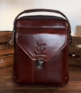 BULLCAPTAIN Mens Top-Grain Leather Crossbody Bag Genuine Leather 8-inch iPad Compartment Premium Feel & Multifunctional