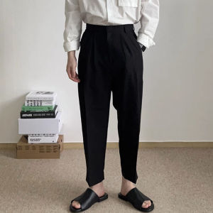 Black Casual Mens West Pants Double Pleats Loose Cone Shape Autumn Business Commuting Light Maturity Style Suit Pants