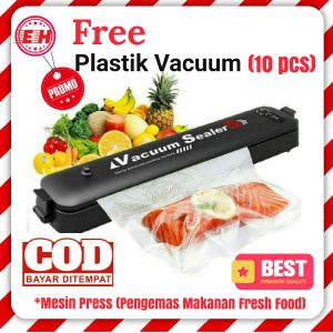 Mesin Press Plastik Vacuum Sealer Pengemas Makanan Fresh Food Rumah Tangga Segel Film Vakum Sealer Serbaguna Bonus 10 Buah Plastik