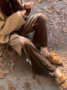 QIAONIAOGE | Brown Versatile Loose Velvet Wide Leg Pants Women Autumn Winter Slimming Drapey Casual Pants Floor Length Commute Style