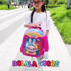 Balo học sinh tiểu học vỏ nhựa cứng hoạt hình 3D hoạ tiết Labubu Capybara tặng kèm túi nhỏ đựng bút BOLALA STORE BA053