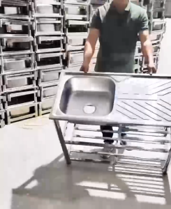 【With Drain + bracket + sink】lababo stainless complete set kitchen sink set sink stainless for kitchen stainless steel sink 2/3 layer Thicken Standing sink 100*50*80cm