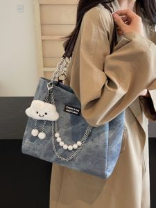 LUSUO | Large Capacity Womens Shoulder Tote Bag with Chain Pearl Design
