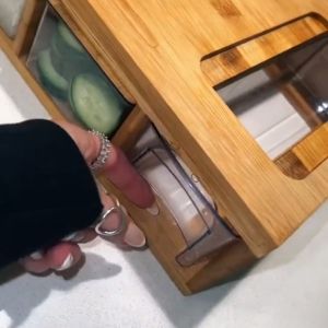 Kitchen Utensils Set Bamboo Cutting Board With 4 Drawer Tray and 4 Graters Modern Home Chopping Board Vegetables Fruits Cutter and Slicer Potatoes Fries Cutter Food Storage Box With Lids