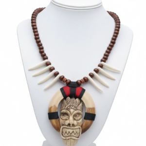 Kalung Aksesori Tribal Unik – Liontin Ukiran & Taring Ornamen