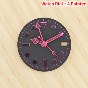 28.5mm No logo Case Mod Parts Sterile Pink Black Matte Watch Dial Suitable for Seiko Active GMT NH35/34/4R35 Automatic Movement